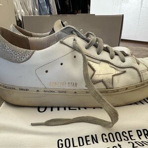 Golden Goose Hi Star White and Silver Sneakers